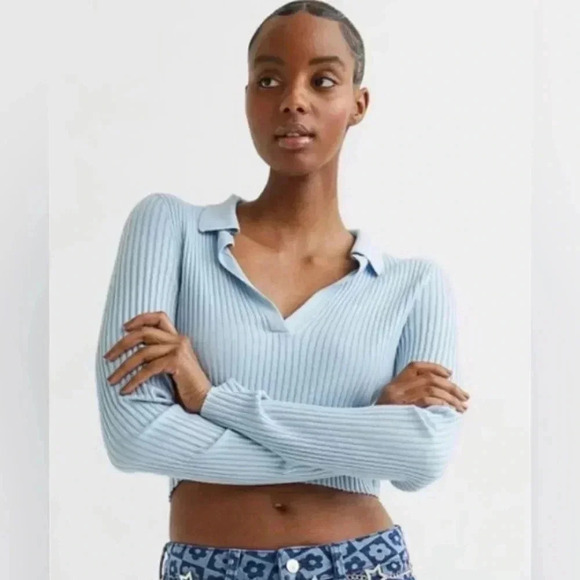 Y2K Collared Ribbed CropTop Sweater 90’s Inspired Preppy - Picture 7 of 7